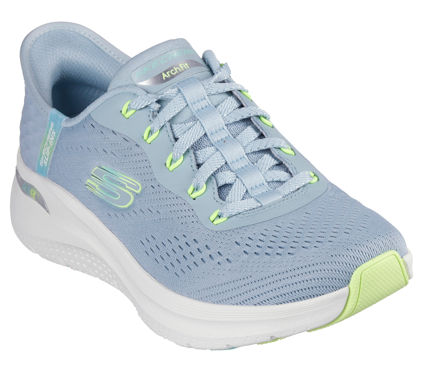 Skechers Arch Fit Easy Chic Womens Blue Lime Trainer