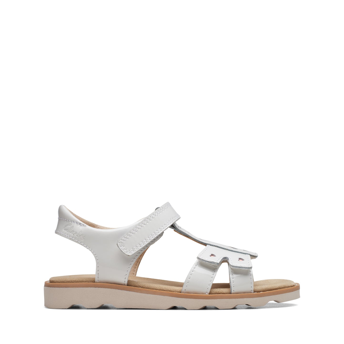 Clarks Crown Beat K Girls White Patent Sandal