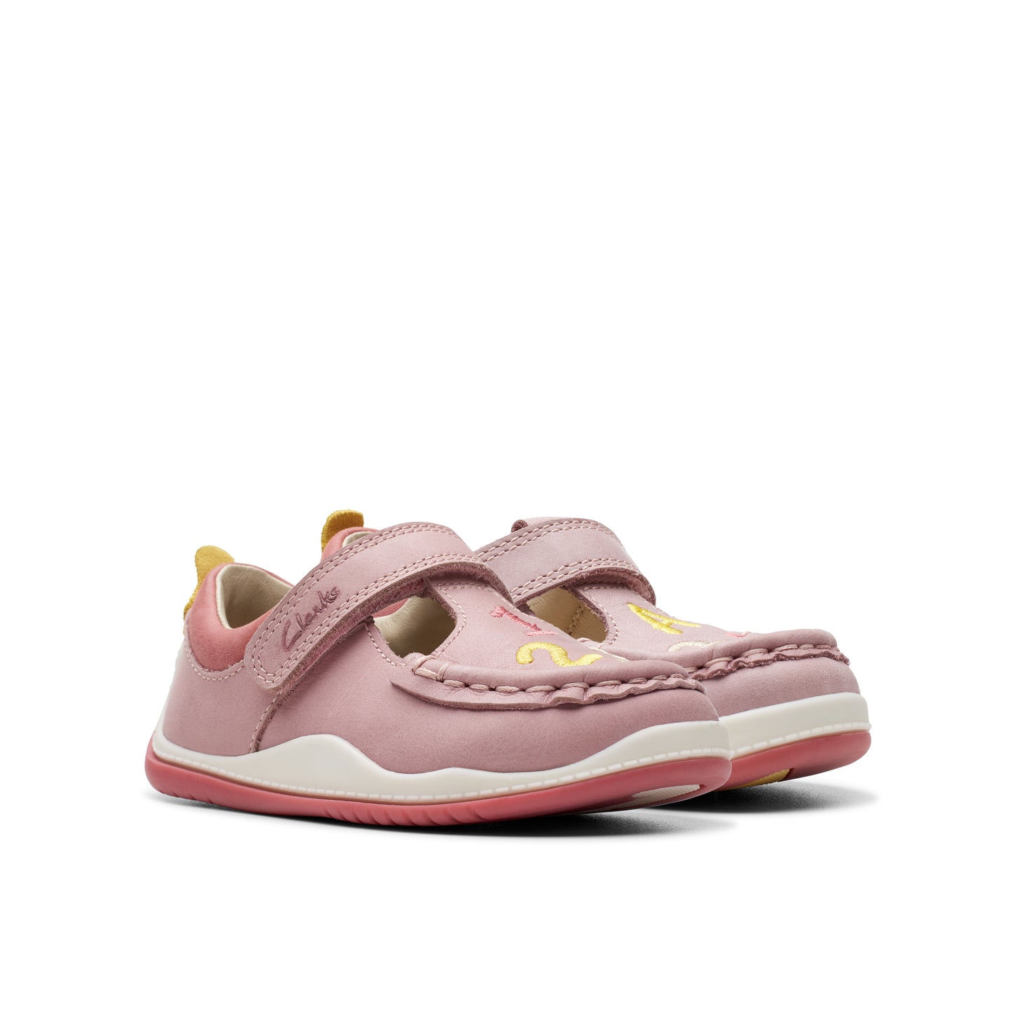 Clarks Noodle Shine T Girls Dusty Pink T-Bar Shoe