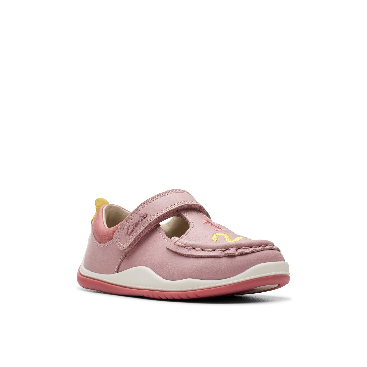 Clarks Noodle Shine T Girls Dusty Pink T-Bar Shoe