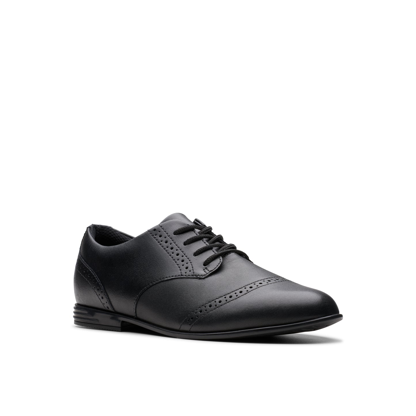 Clarks Finja Brogue Y Girls Black School Shoe