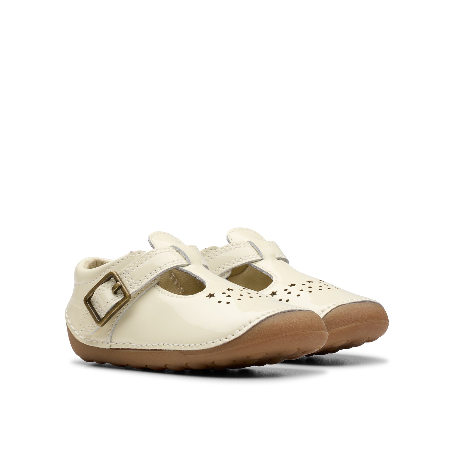 Clarks Tiny Skip T Girls White Patent Pre-Walker Shoe