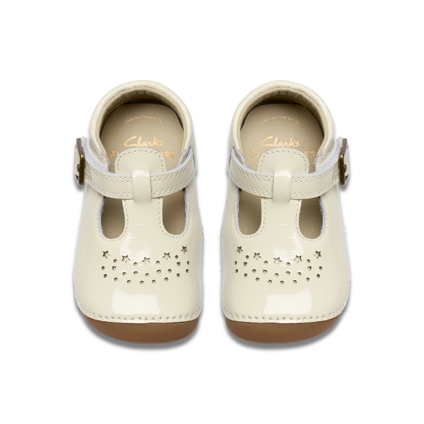 Clarks Tiny Skip T Girls White Patent Pre-Walker Shoe
