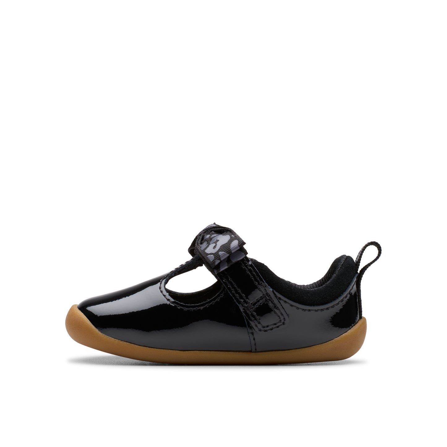 Clarks Roamer Trim T Girls Black Patent Bow Shoe