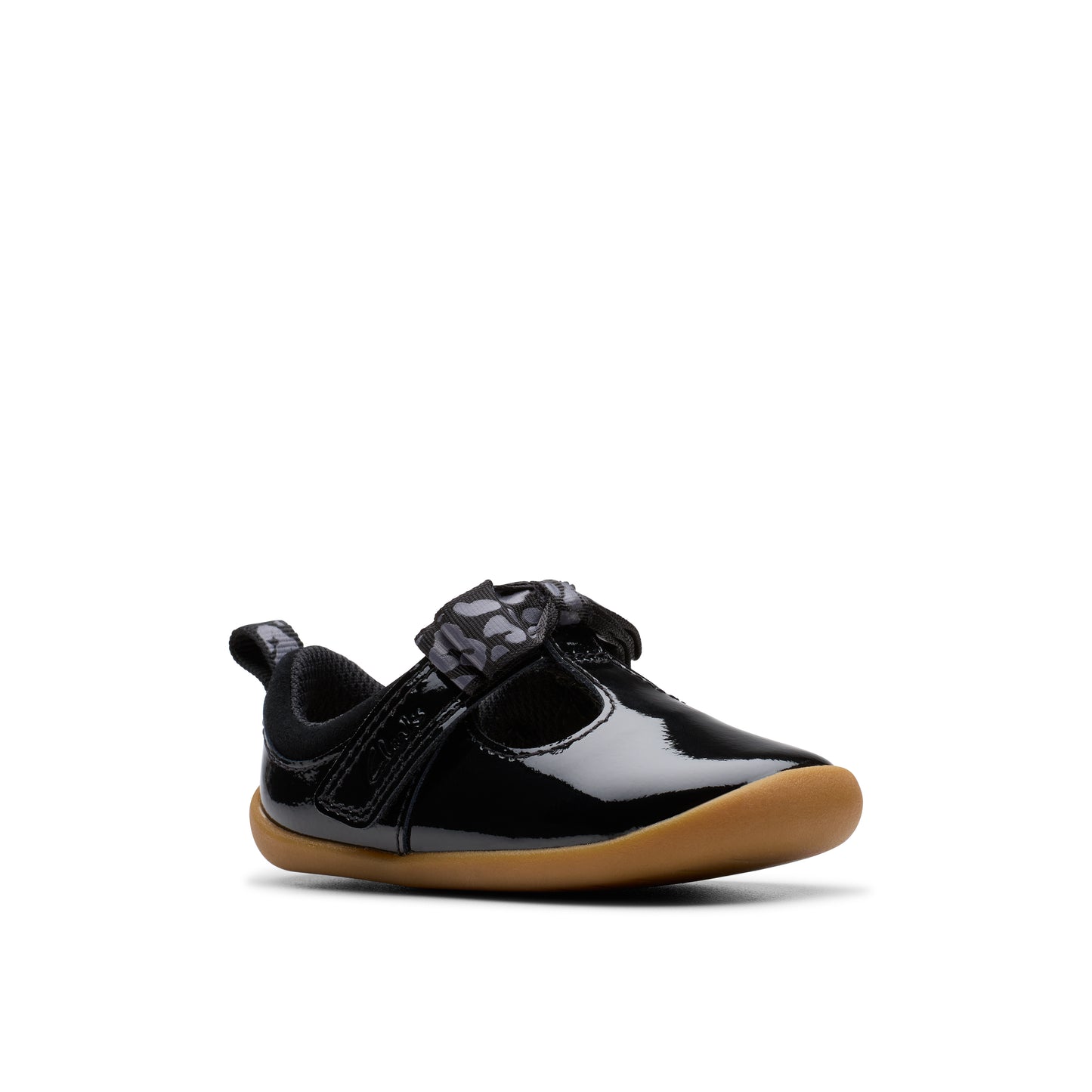 Clarks Roamer Trim T Girls Black Patent Bow Shoe