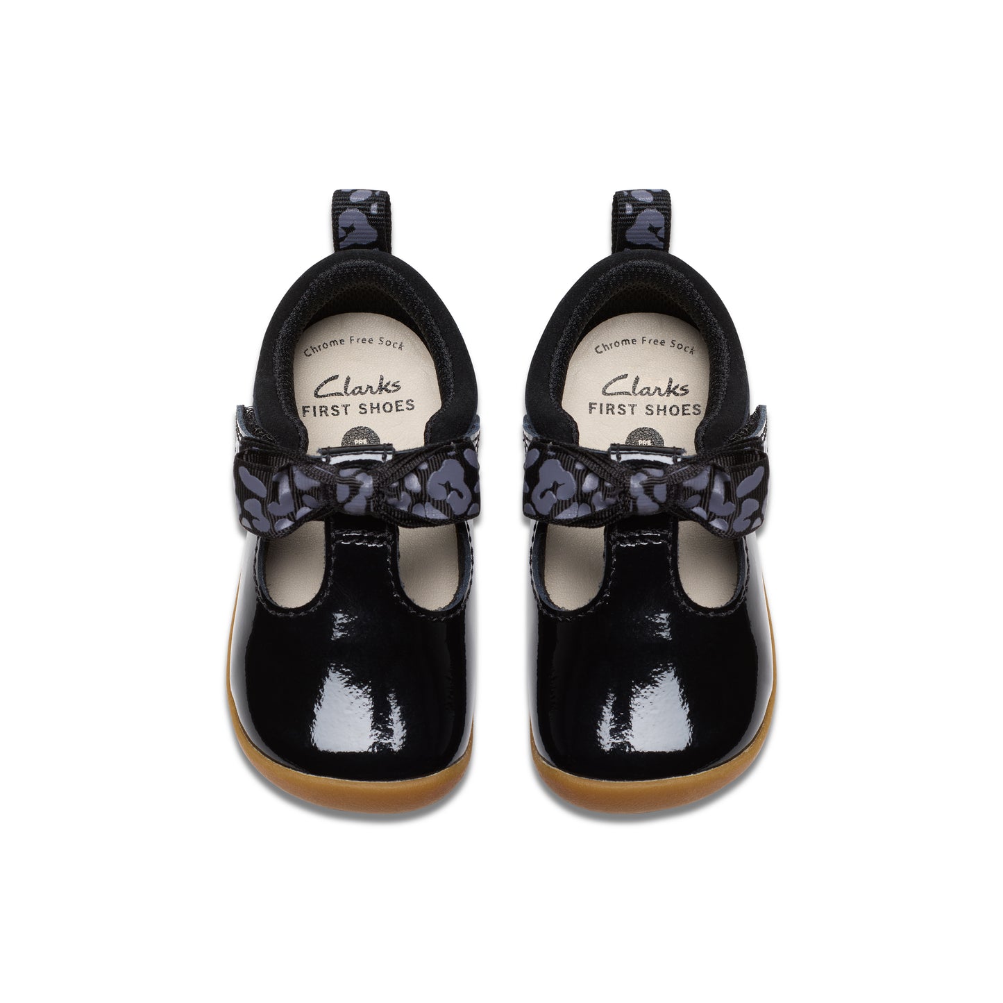 Clarks Roamer Trim T Girls Black Patent Bow Shoe