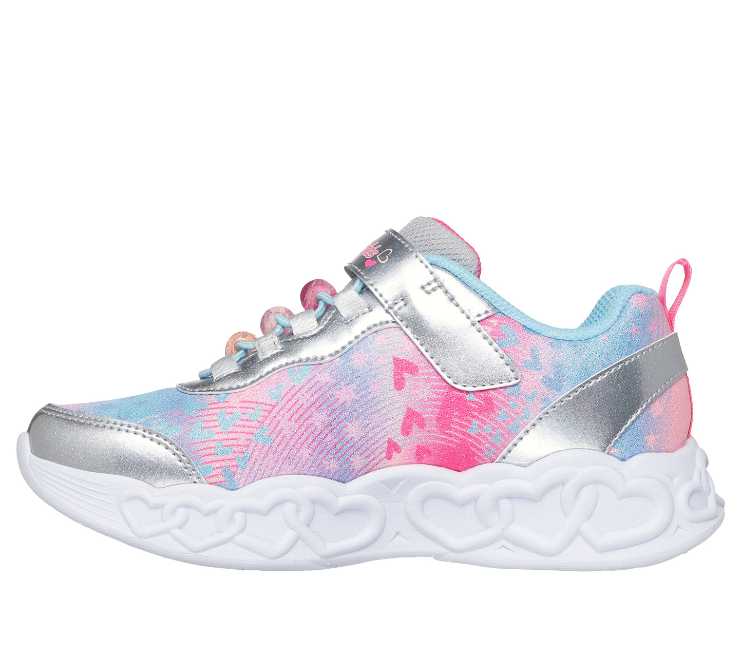 Skechers Infinite Heart Lights Girls Silver Multi Light Up Trainer