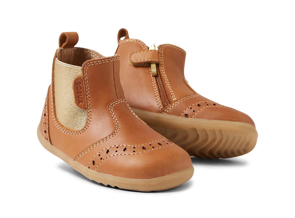 Bobux Billie Step Up Girls Tan Gold Chelsea Boot