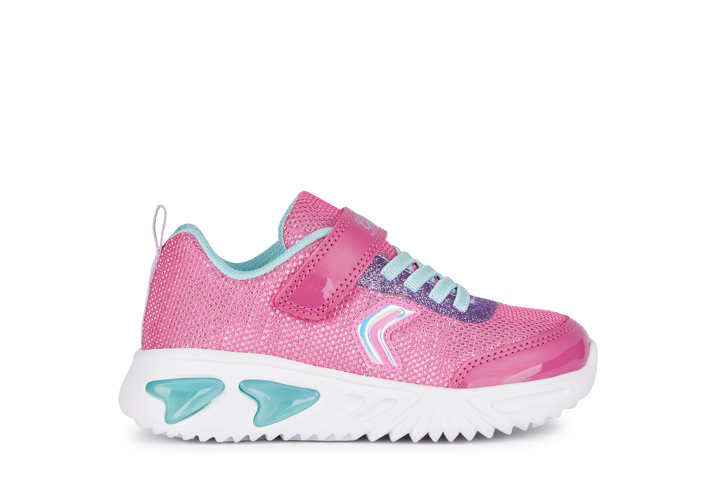 Geox Assister Girls Fuchsia Aqua Lights Trainer