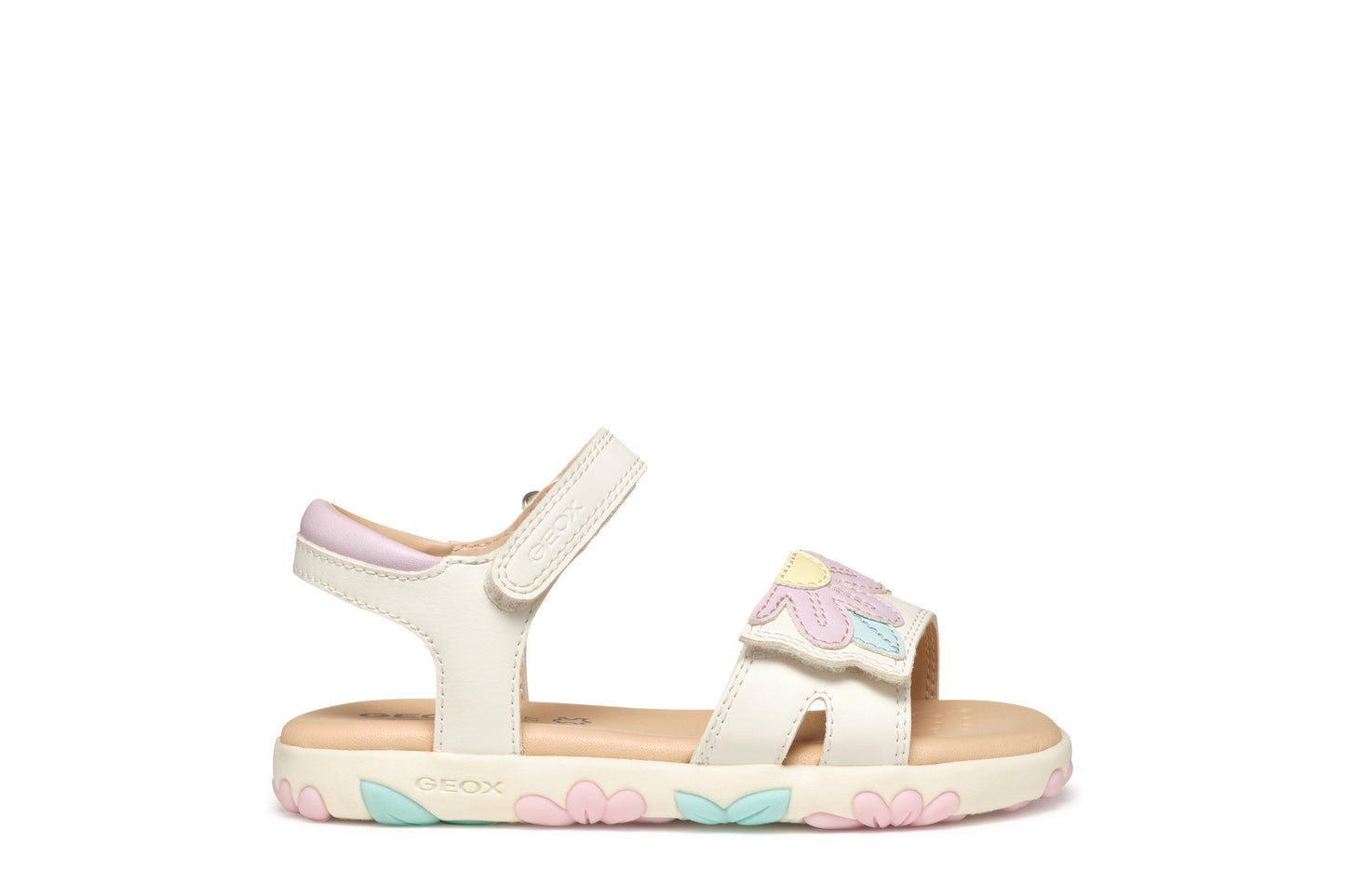 Geox Haiti Girls White Pink Flower Sandal