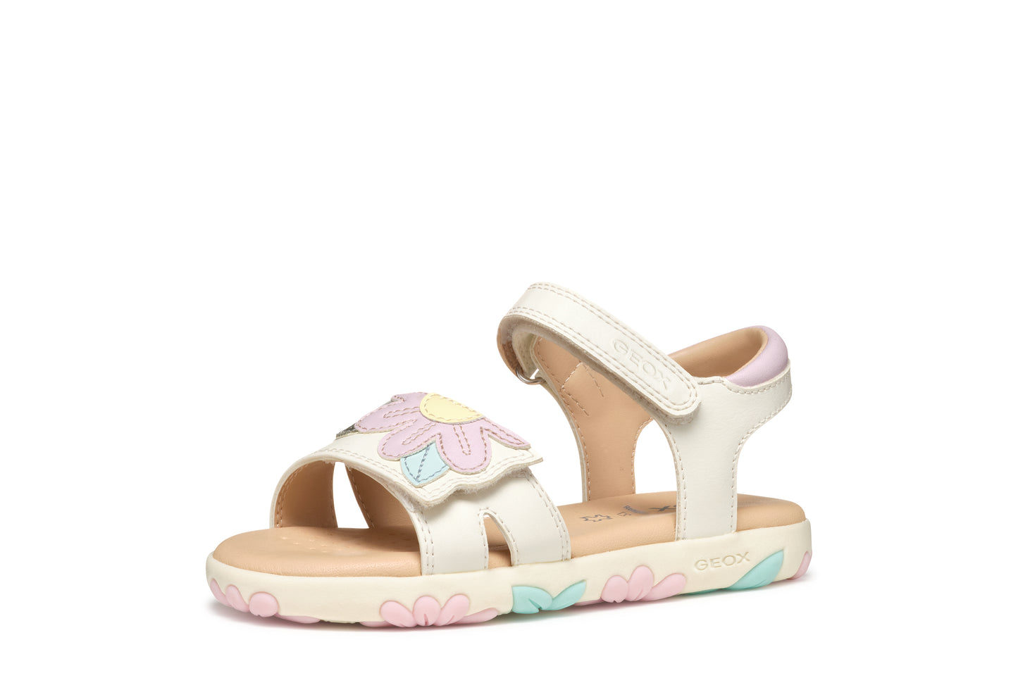 Geox Haiti Girls White Pink Flower Sandal