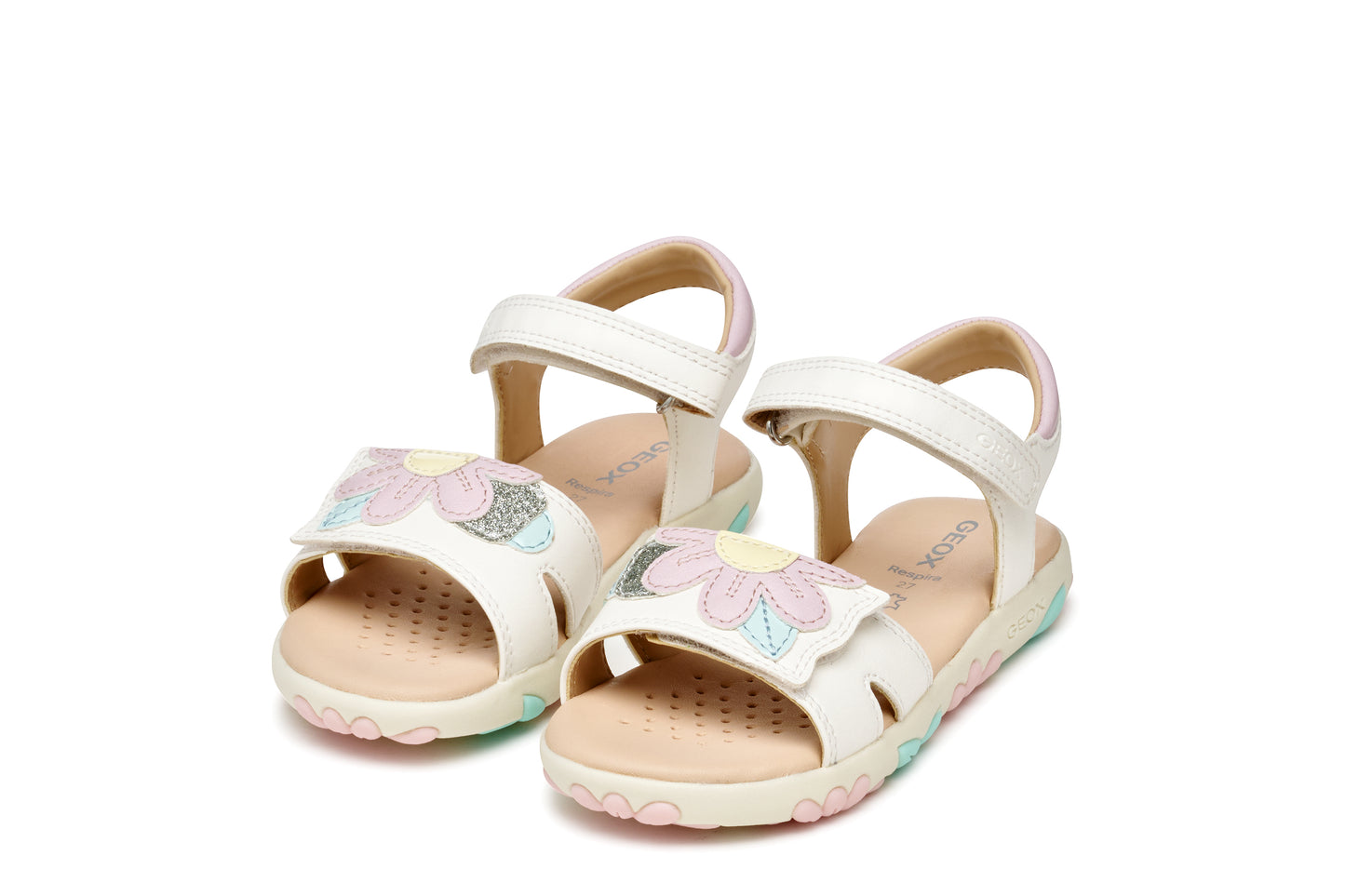 Geox Haiti Girls White Pink Flower Sandal