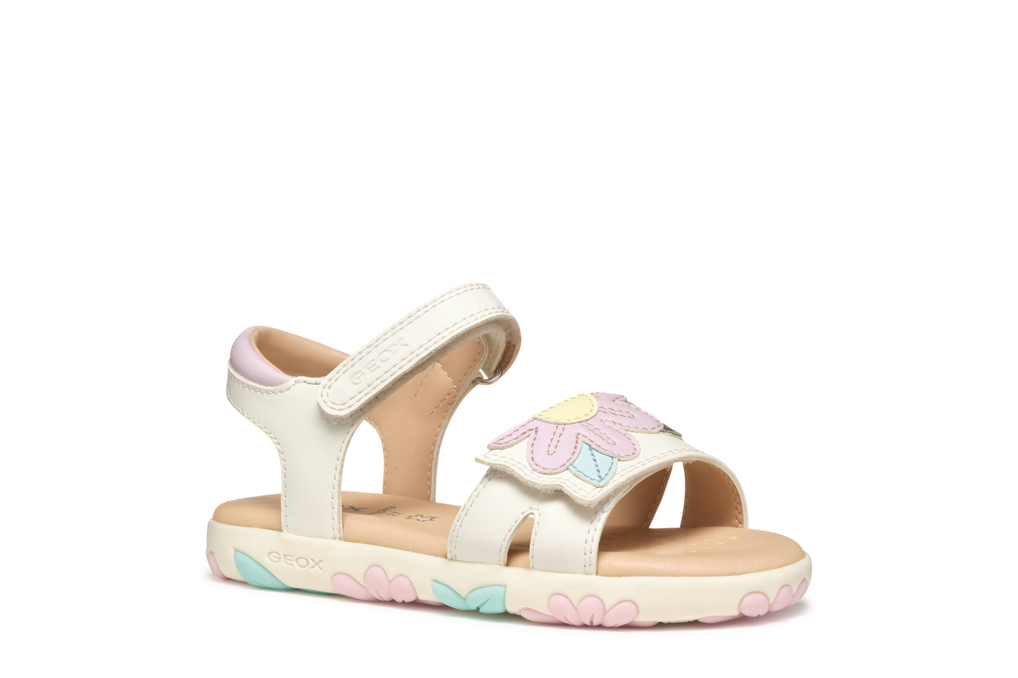 Geox Haiti Girls White Pink Flower Sandal
