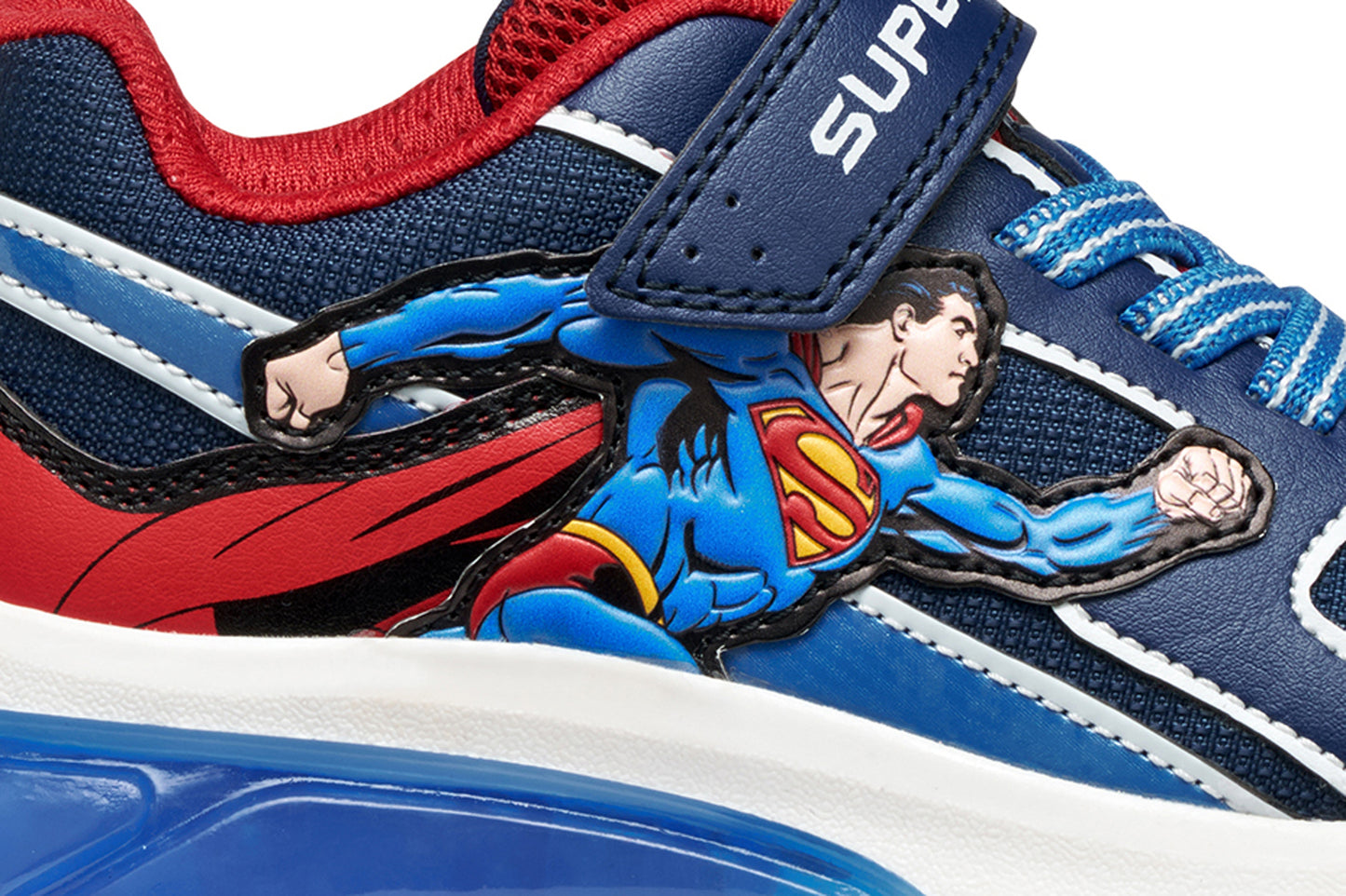 Geox Ciberdron Boys Blue Red Superman Lights Trainer