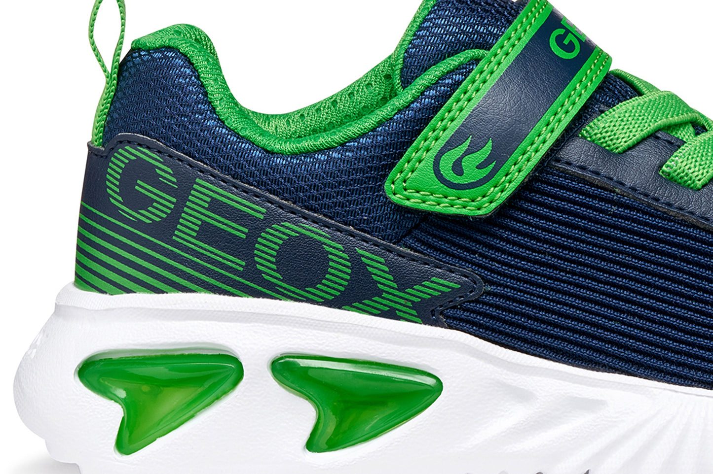 Geox Assister Boys Navy Green Lights Trainer