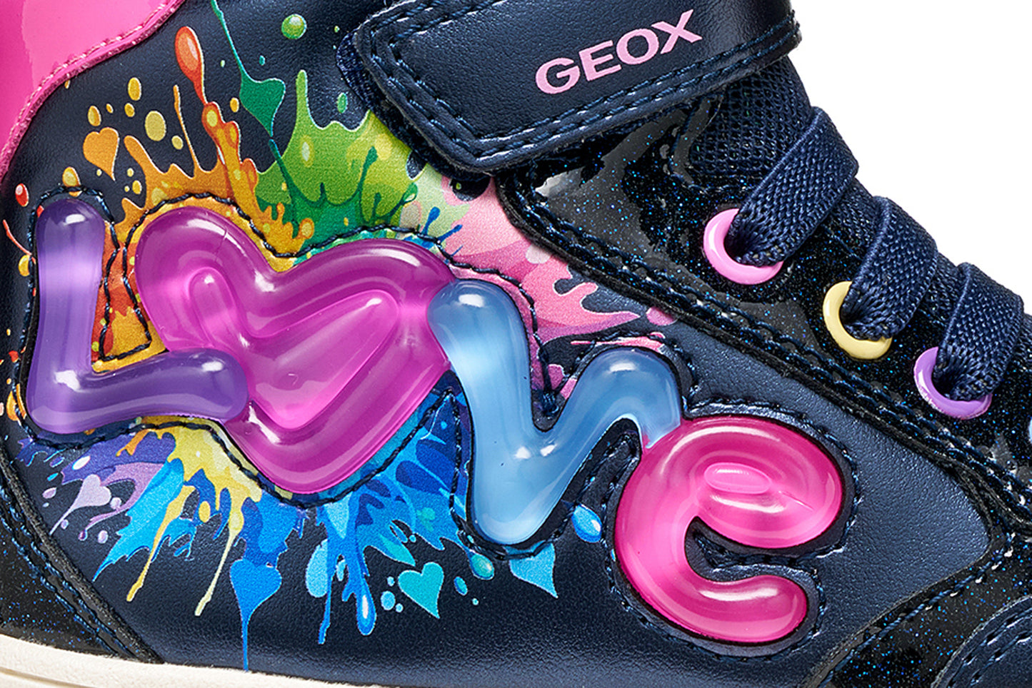 Geox Skylin Love Girls Navy Multicolour Light Up Boot