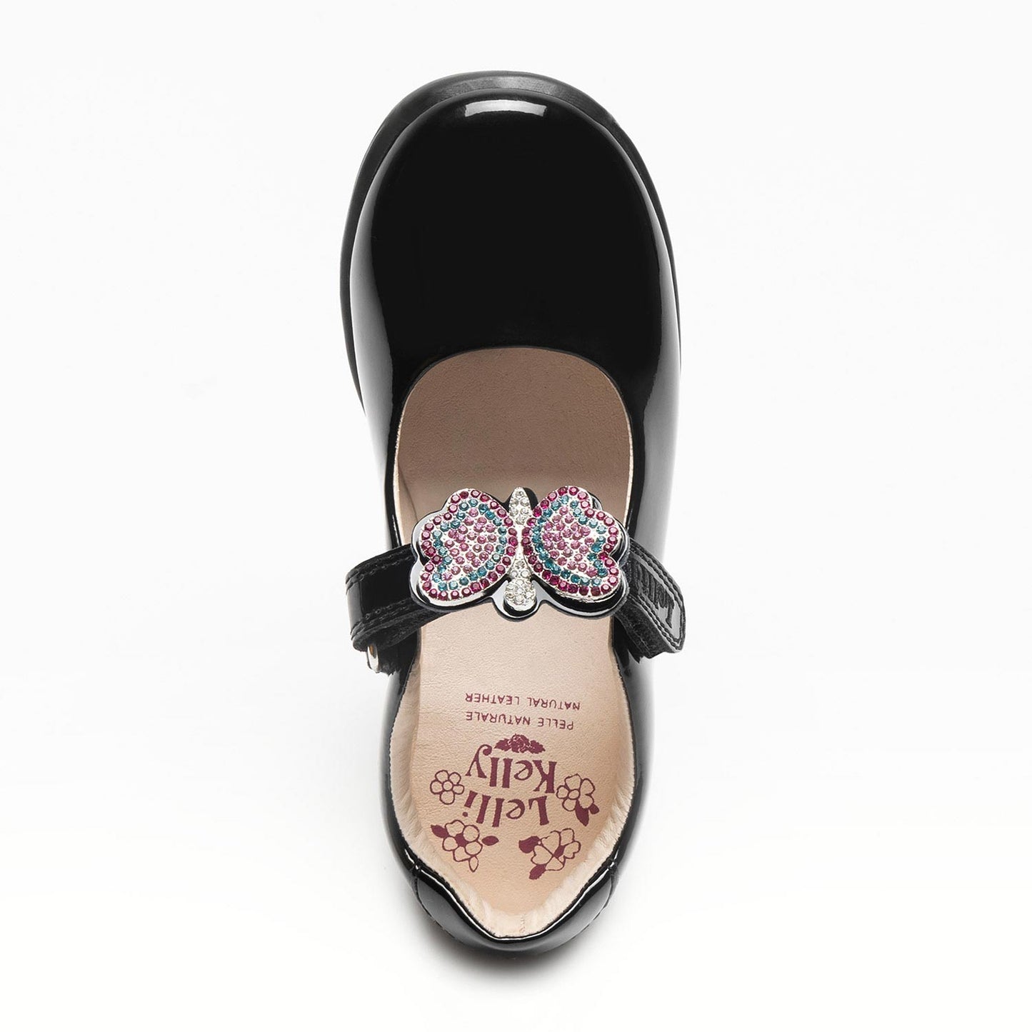 Lelli Kelly Luna Butterfly Girls Black Patent School Shoe