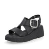 Rieker W155000 Womens Black Chunky Platform Buckle Sandal