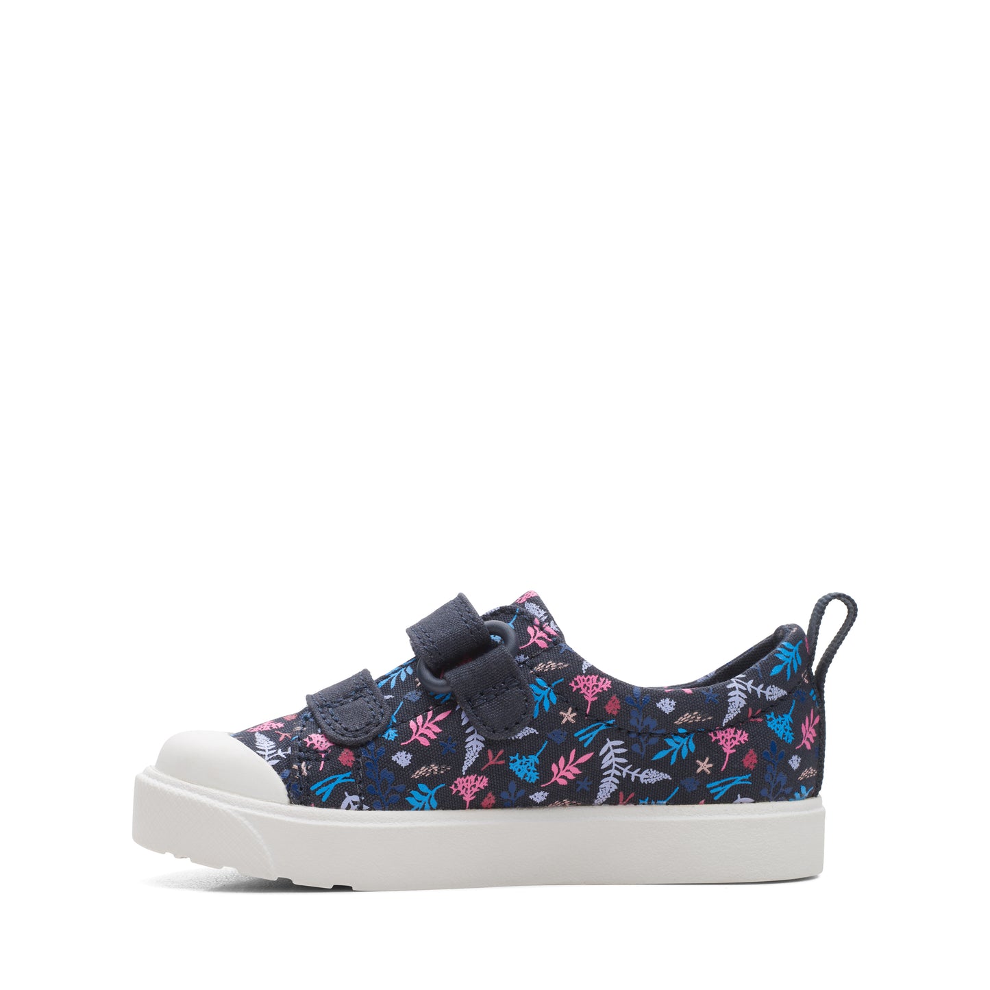 Clarks City Bright T Girls Navy Floral Canvas Shoe
