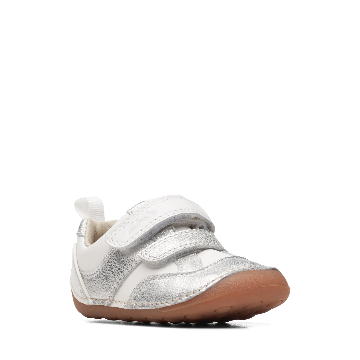 Clarks Tiny Sky Infant Girls White Metallic Shoe