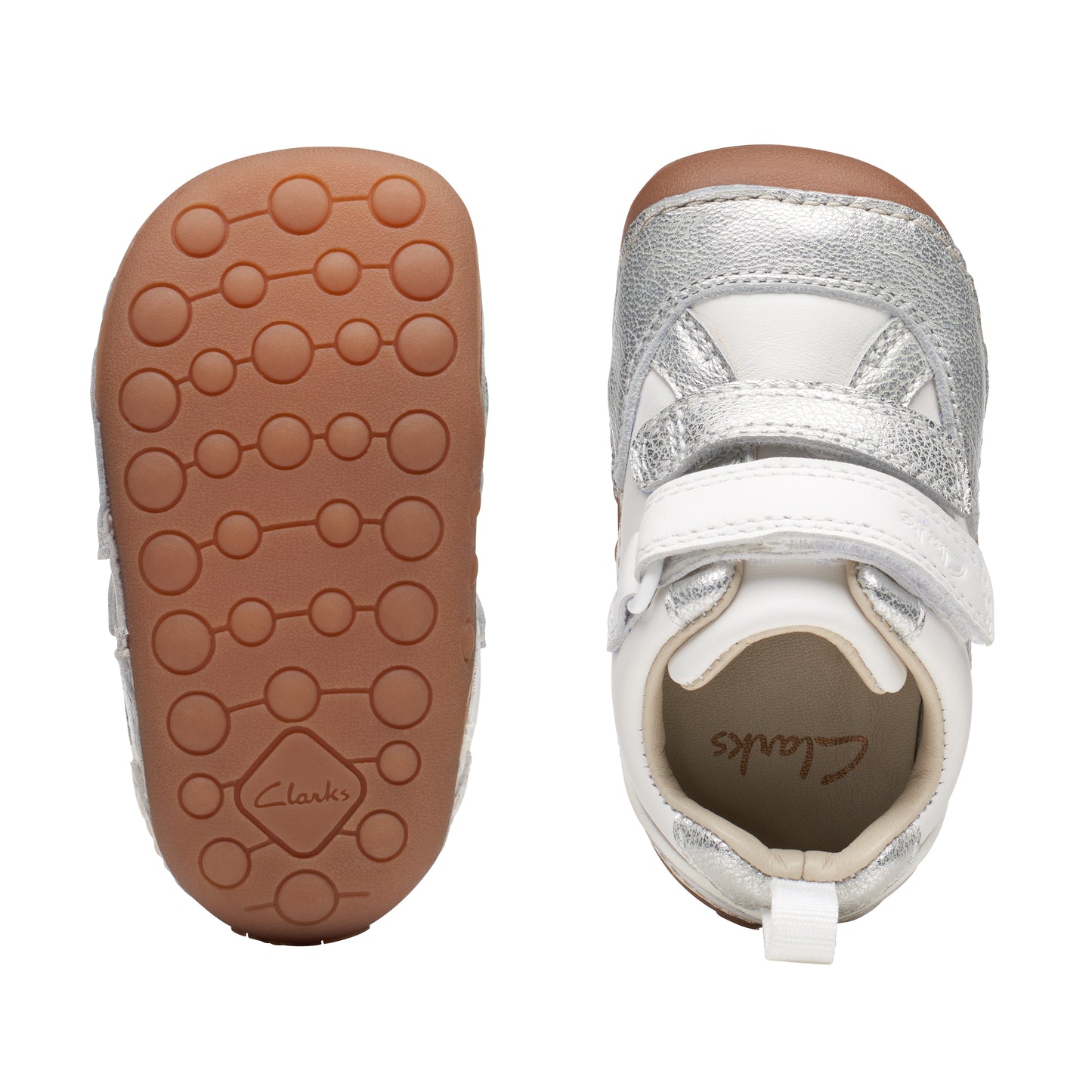Clarks Tiny Sky Infant Girls White Metallic Shoe