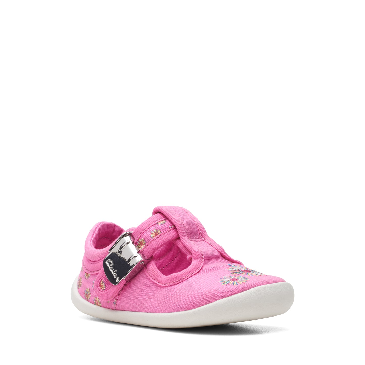 Clarks Roamer Sun T Girls Pink Firework Canvas T-Bar Shoe