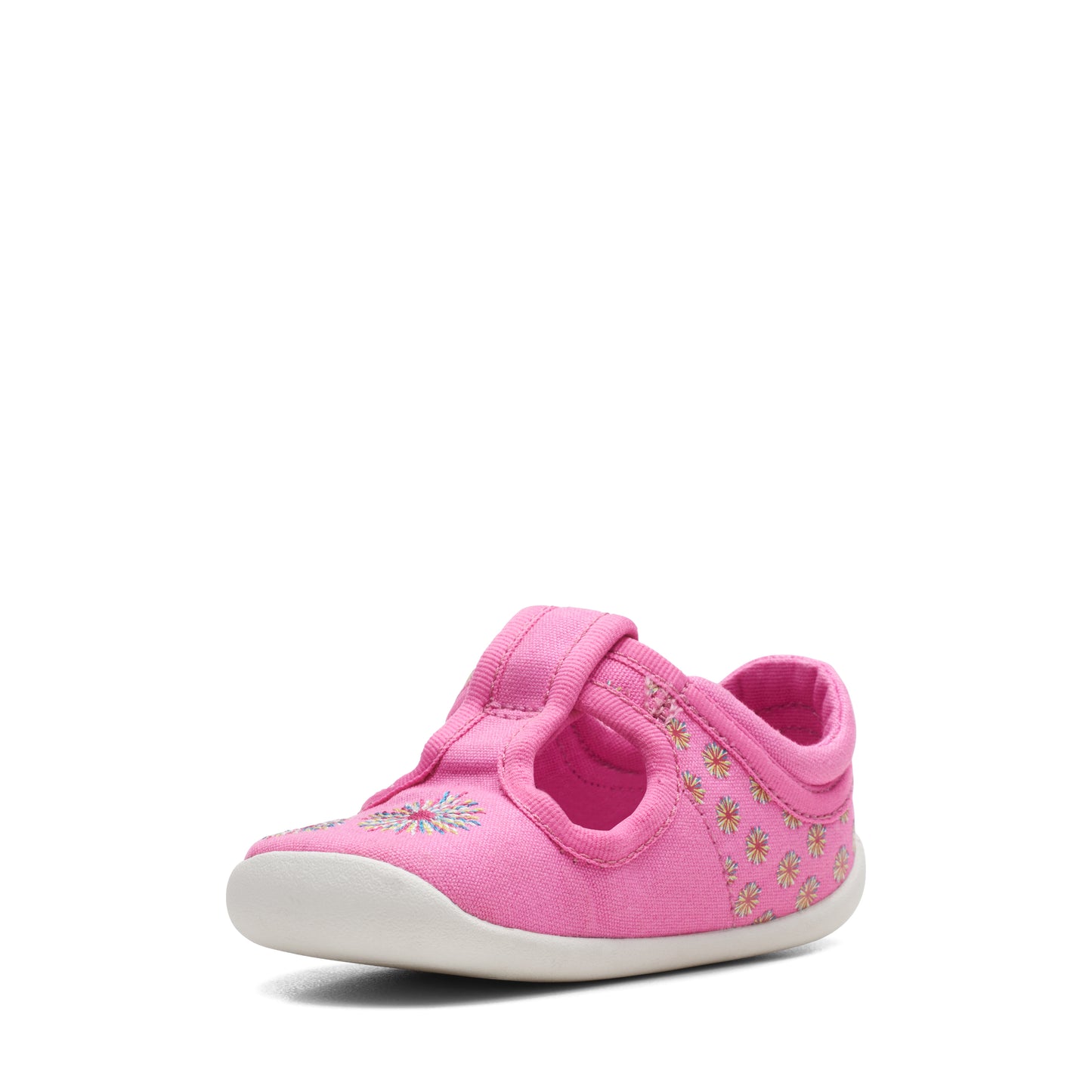 Clarks Roamer Sun T Girls Pink Firework Canvas T-Bar Shoe