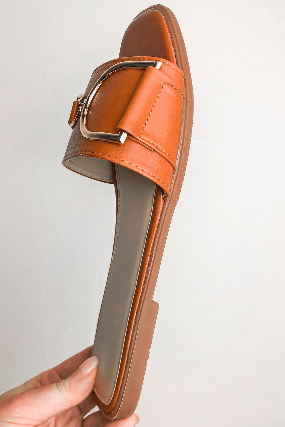 Buckle Slider Womens Tan Sandal