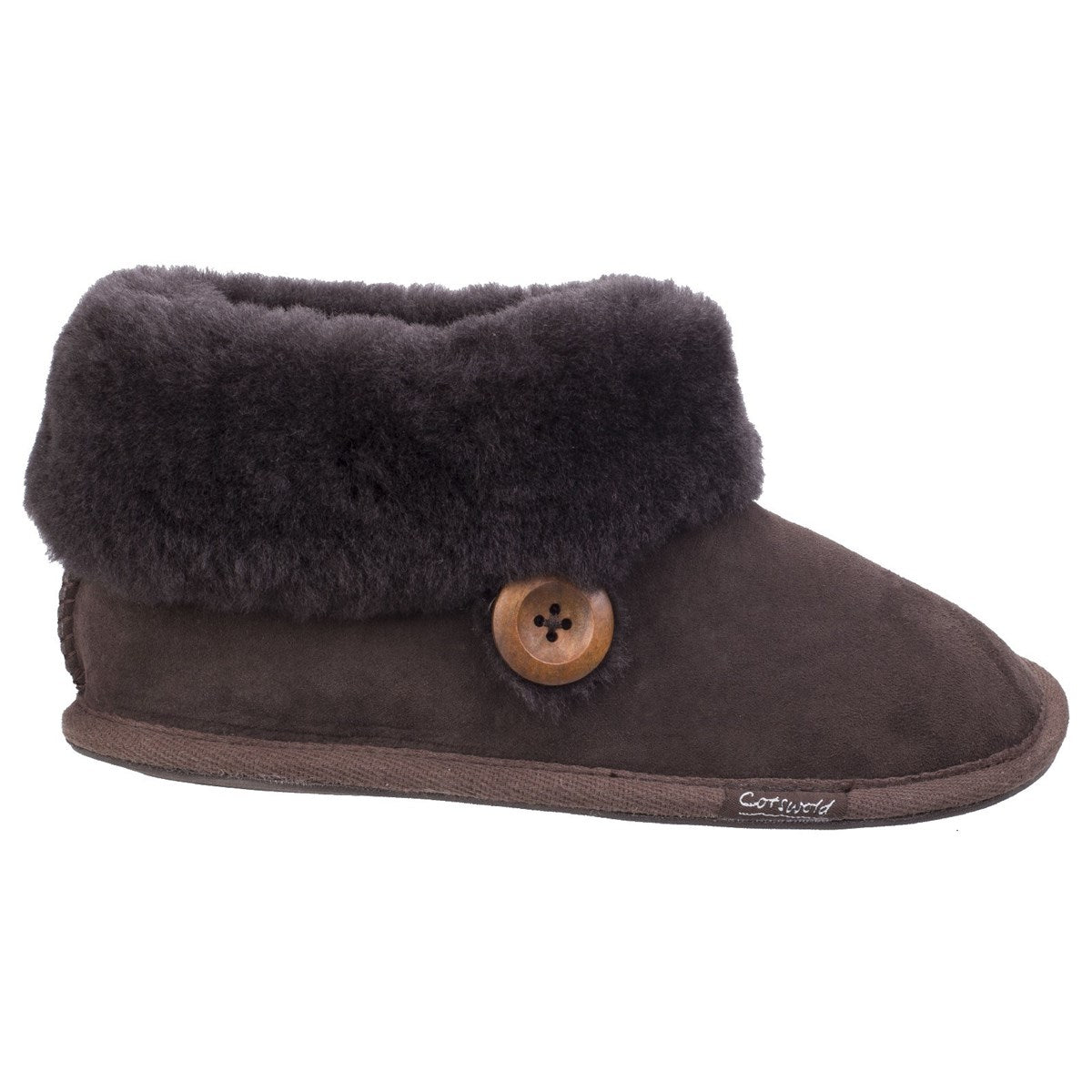Cotswold Wotton Sheepskin Womens Chocolate Brown Boot Slipper
