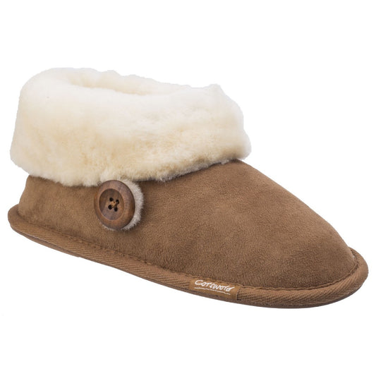 Cotswold Wotton Sheepskin Womens Tan Brown Boot Slipper
