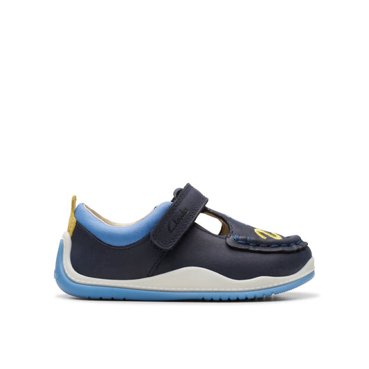 Clarks Noodle Shine T Girls Navy T-Bar Shoe