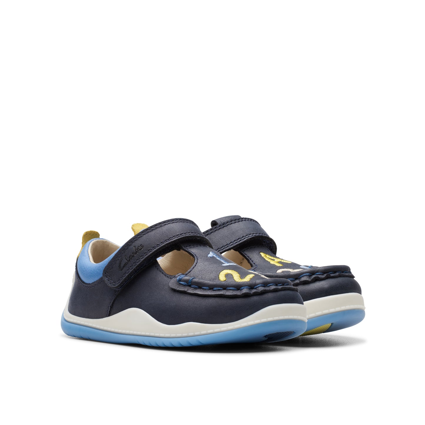 Clarks Noodle Shine T Girls Navy T-Bar Shoe