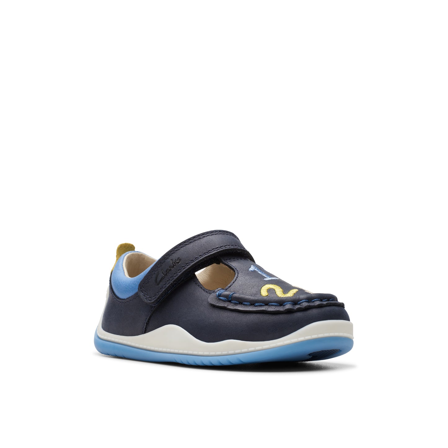 Clarks Noodle Shine T Girls Navy T-Bar Shoe