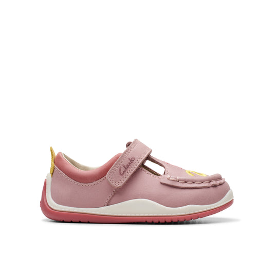 Clarks Noodle Shine T Girls Dusty Pink T-Bar Shoe