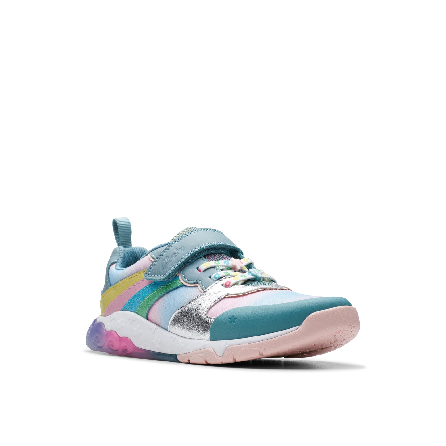 Clarks Tidal Star K Girls Aqua Rainbow Trainer