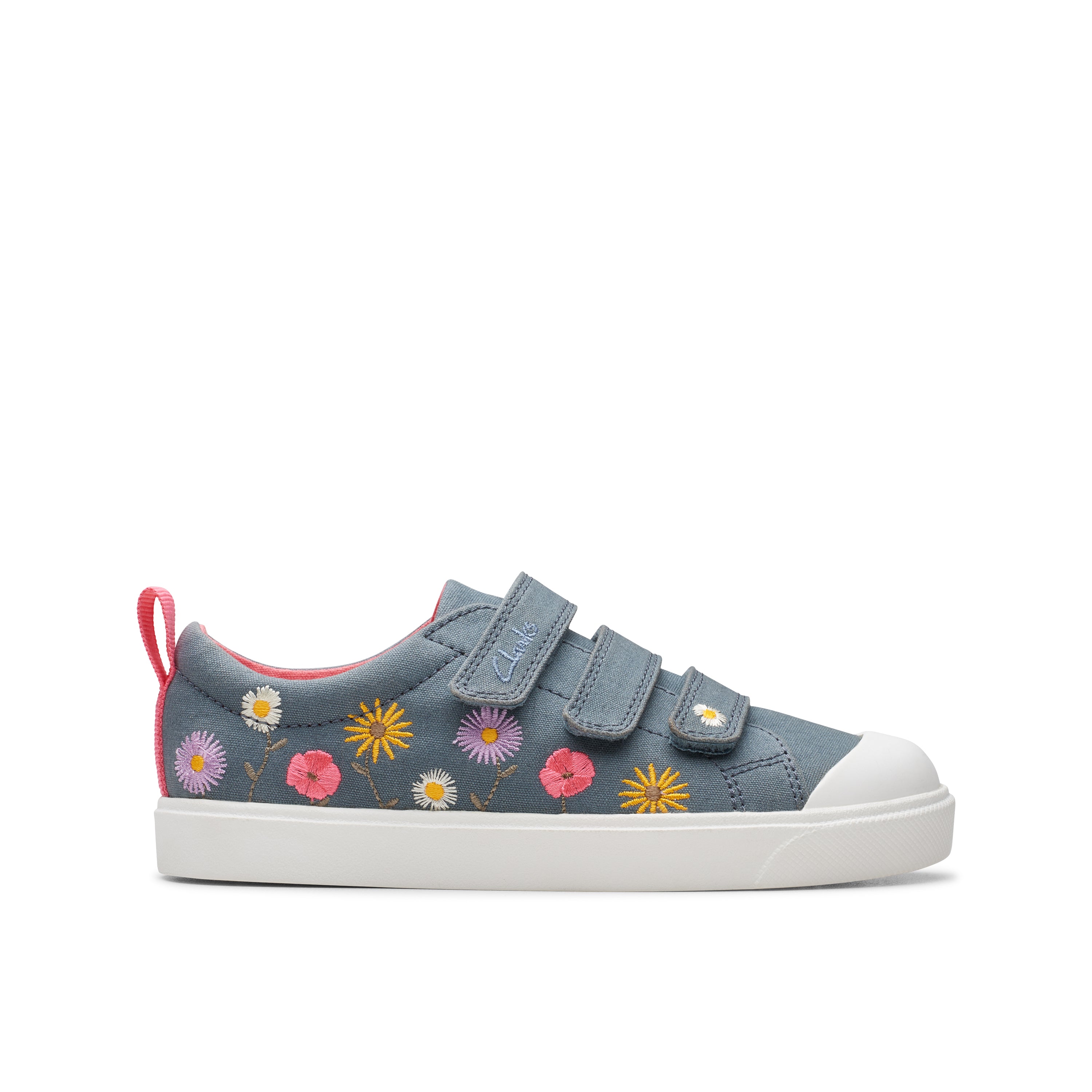 Clarks City Vibe K Girls Floral Denim Shoe Ogam Igam