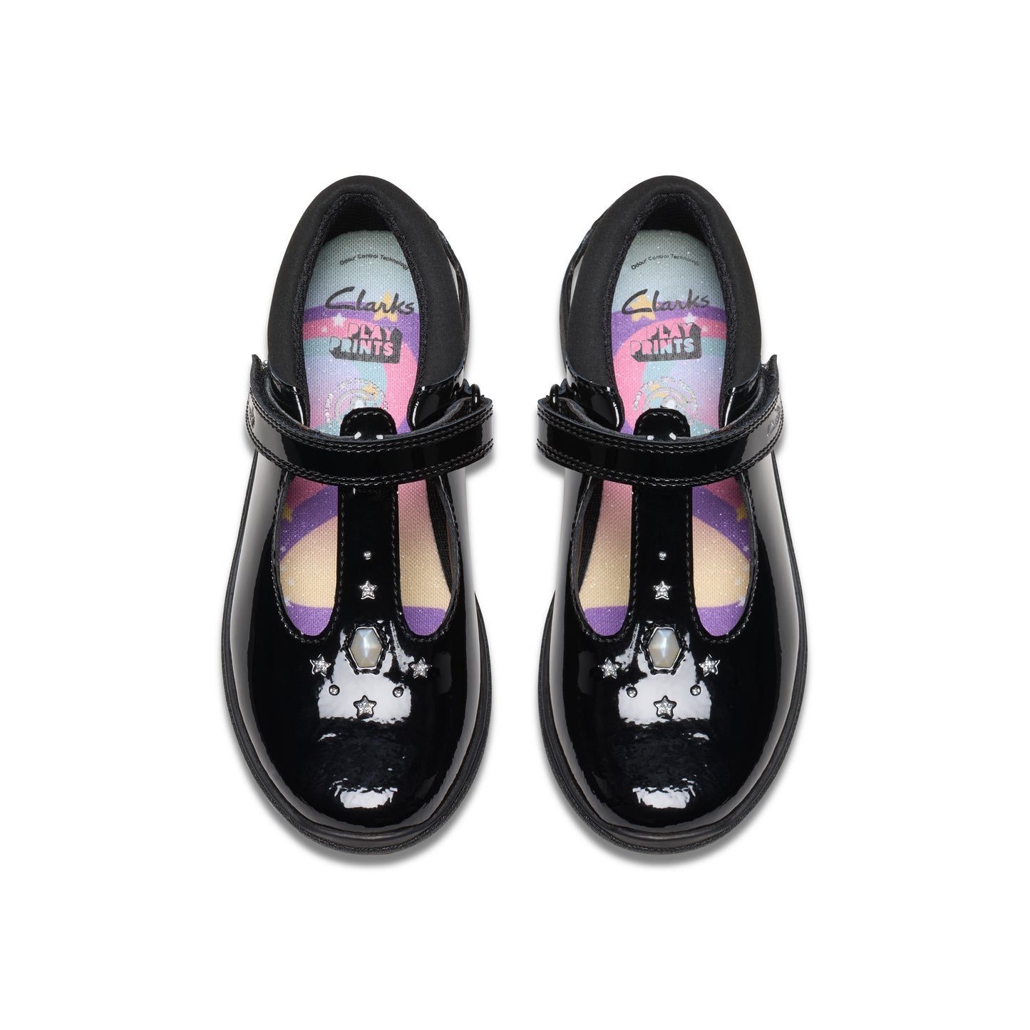 Clarks Relda Gem K Girls Black Patent T-Bar School Shoes