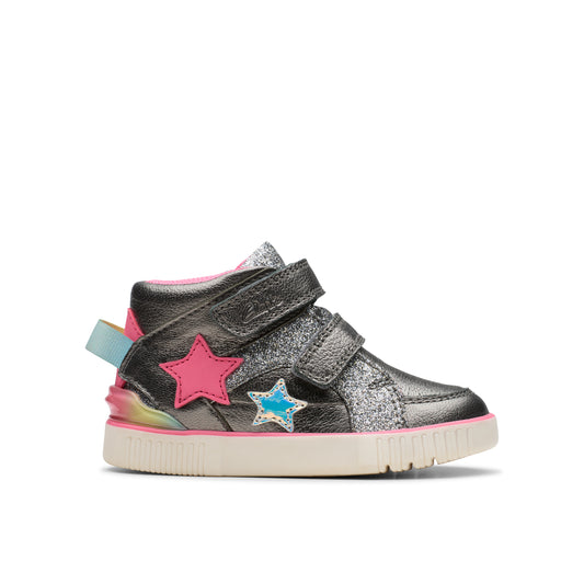 Clarks Oslo Play T Girls Gun Metal Ankle Boot