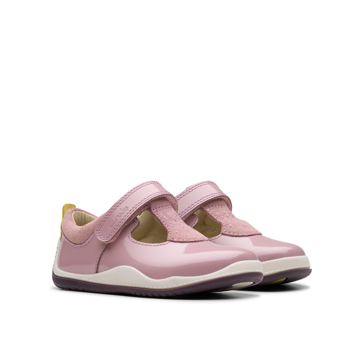 Clarks Noodle Bright T Girls Dusty Pink Patent T-Bar Shoe