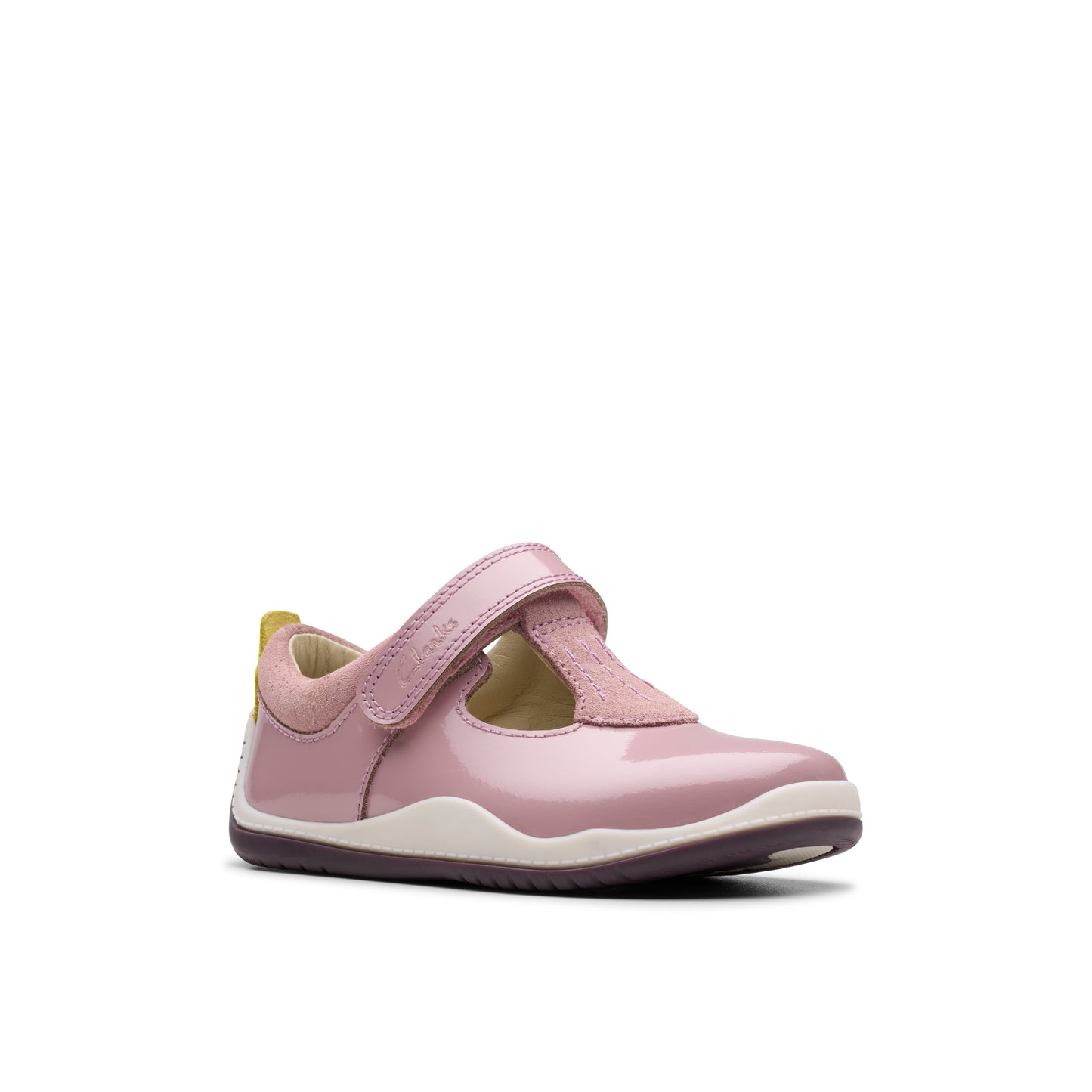 Clarks Noodle Bright T Girls Dusty Pink Patent T-Bar Shoe
