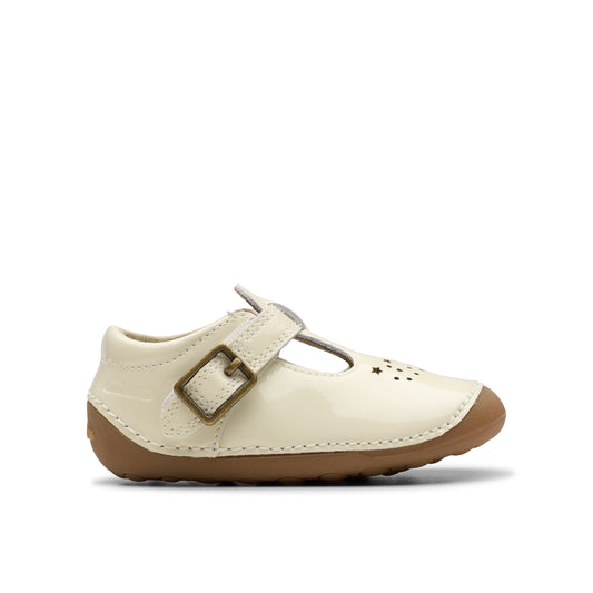 Clarks Tiny Skip T Girls White Patent Pre-Walker Shoe