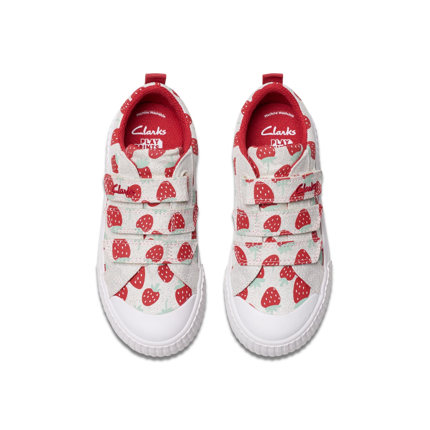 Clarks Foxing Fraise K Girls Silver Strawberry Canvas Shoe
