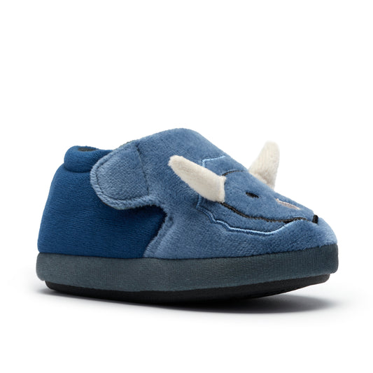 Clarks Fluffy Snug Boys Navy Dinosaur Slipper