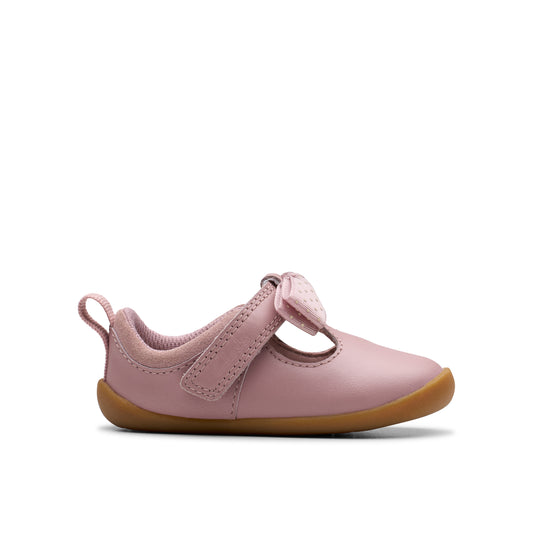 Clarks Roamer Trim T Girls Dusty Pink Bow Shoe
