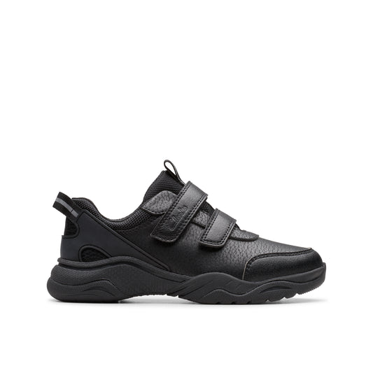 Clarks Feather Shine Boys Black School Shoe