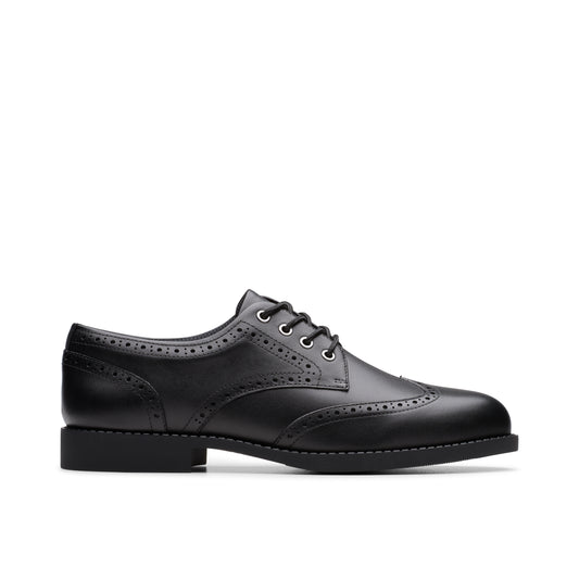 Clarks Tapa Pure Y Girls Black Lace School Shoe