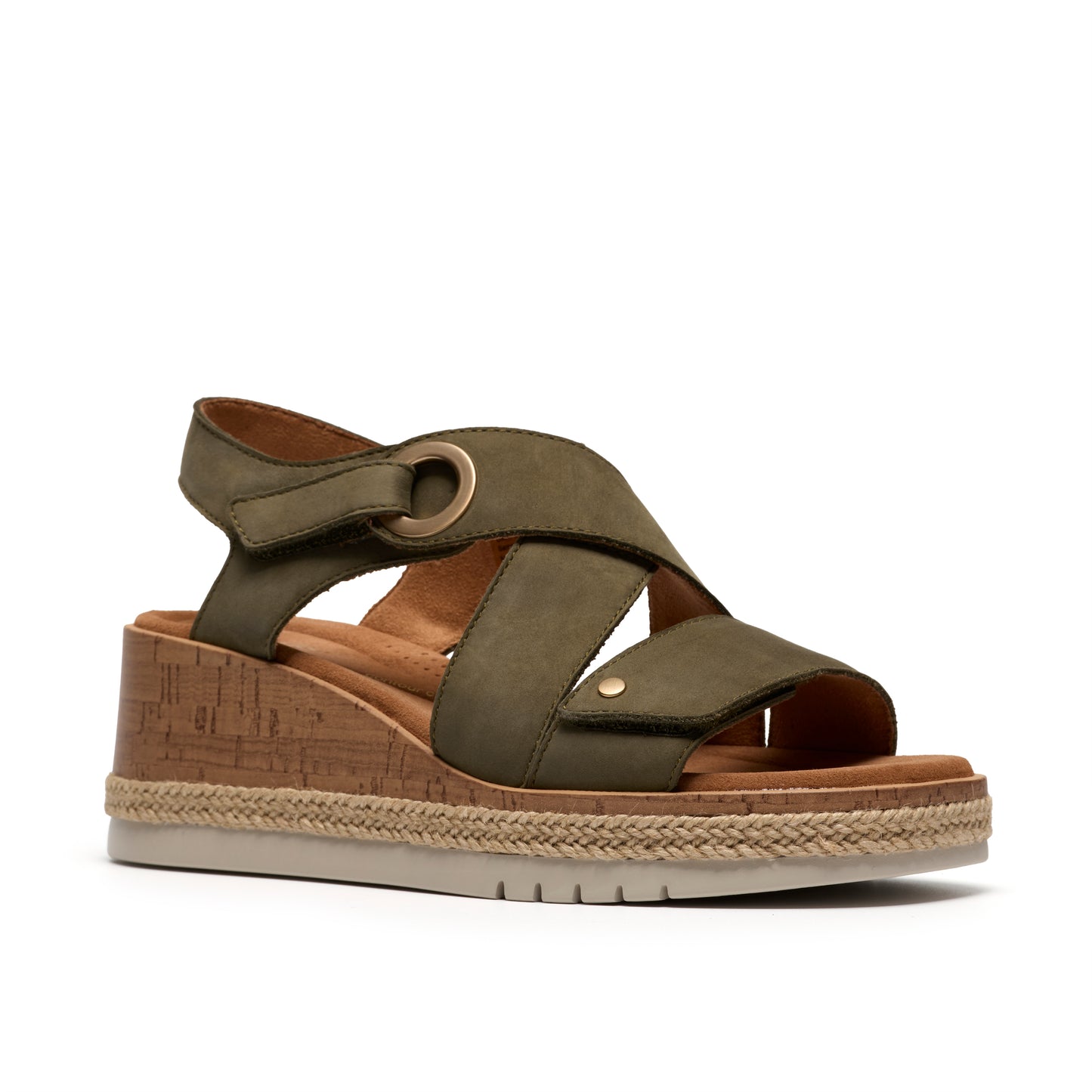 Clarks Kidiki Sun Womens Dark Olive Wedge Sandal