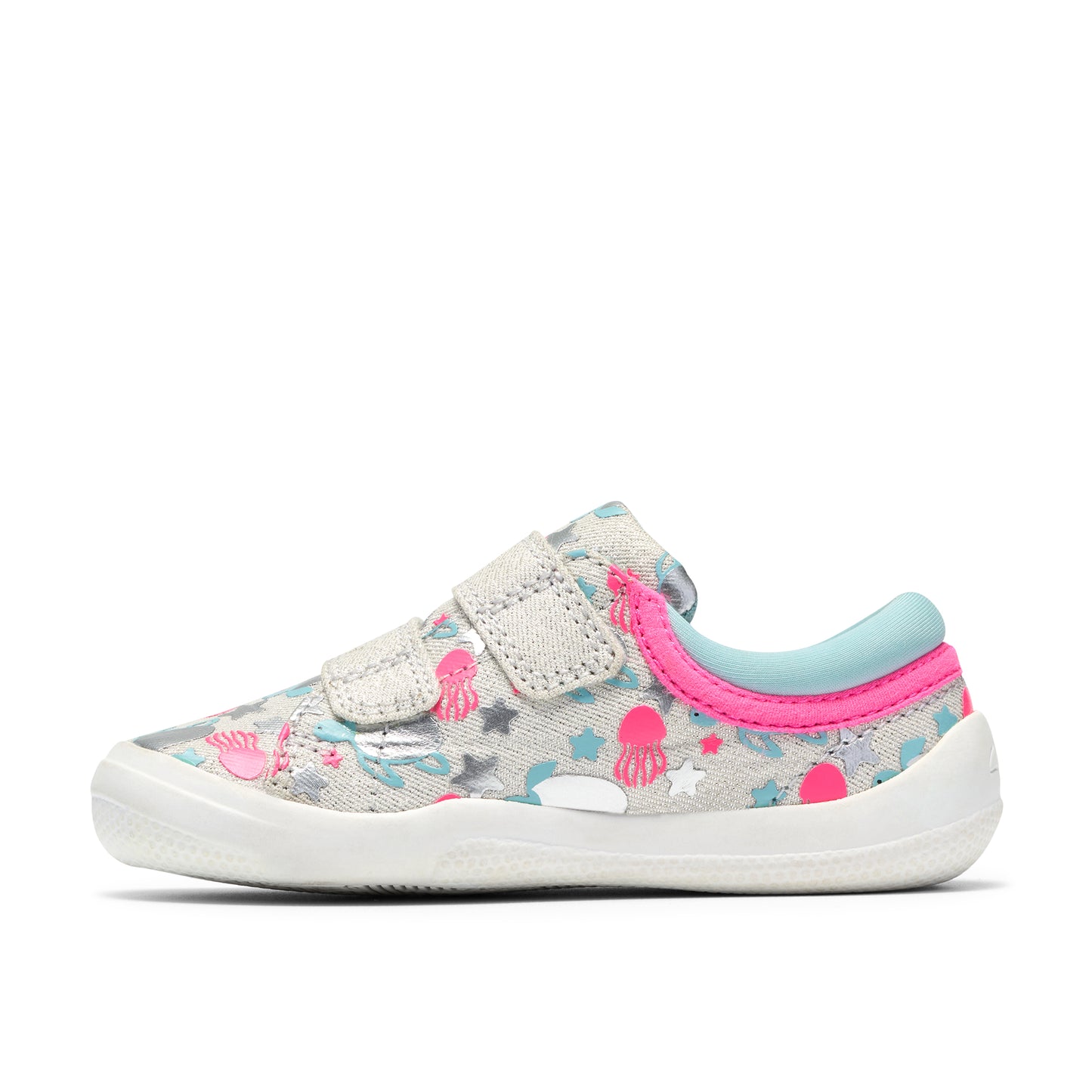 Clarks Briley Fly T Silver Sea Animal Canvas Shoe