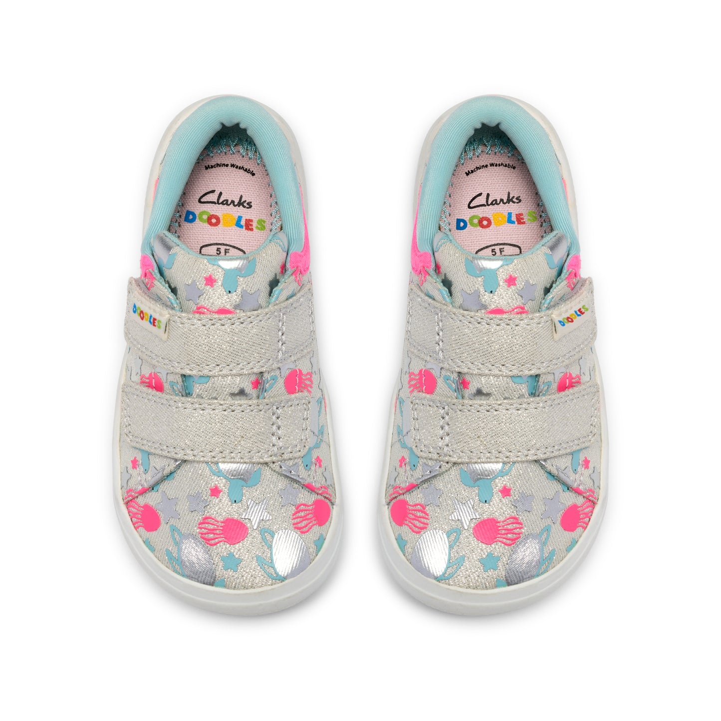 Clarks Briley Fly T Silver Sea Animal Canvas Shoe