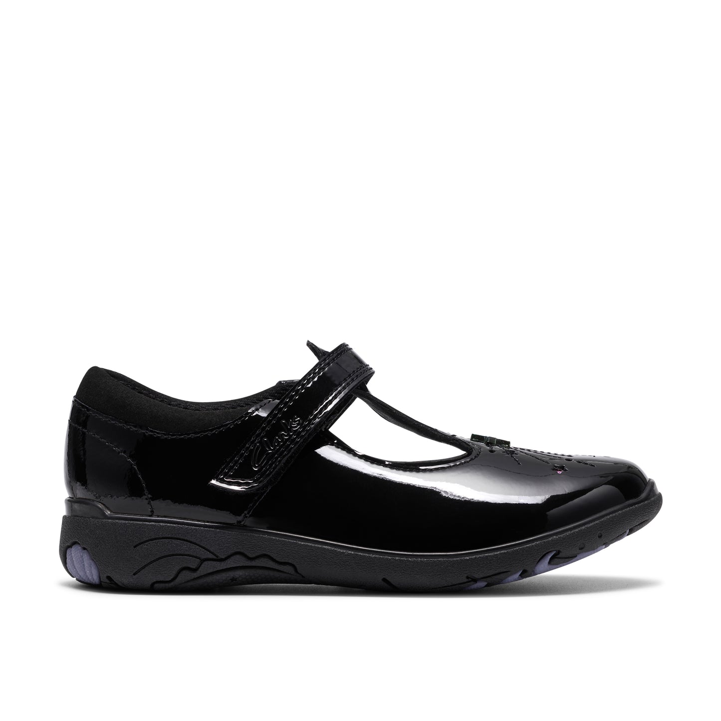 Clarks Relda Magic Girls Black Patent T-Bar School Shoe